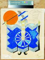 Oleksandr Khvostenko-Khvostov, Sergei Prokofiev, A Love for Three Oranges. Adapted from Carlo Gozzi’s comedy, unrealised production, 1926. Costume sketch, Tchelio (the Magician), gouache and applique on paper, 16⅛ x 13 in (41 x 35 cm).