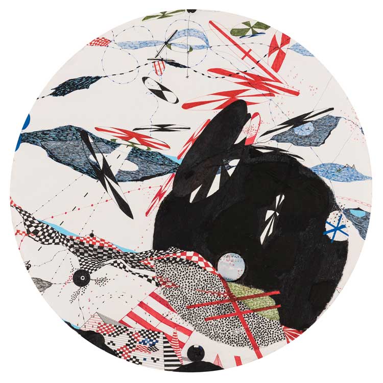 Virginia Verran, MDV-Space, 2014. Mixed media on watercolour paper, 60 cm diameter. Image copyright and courtesy the Artist.