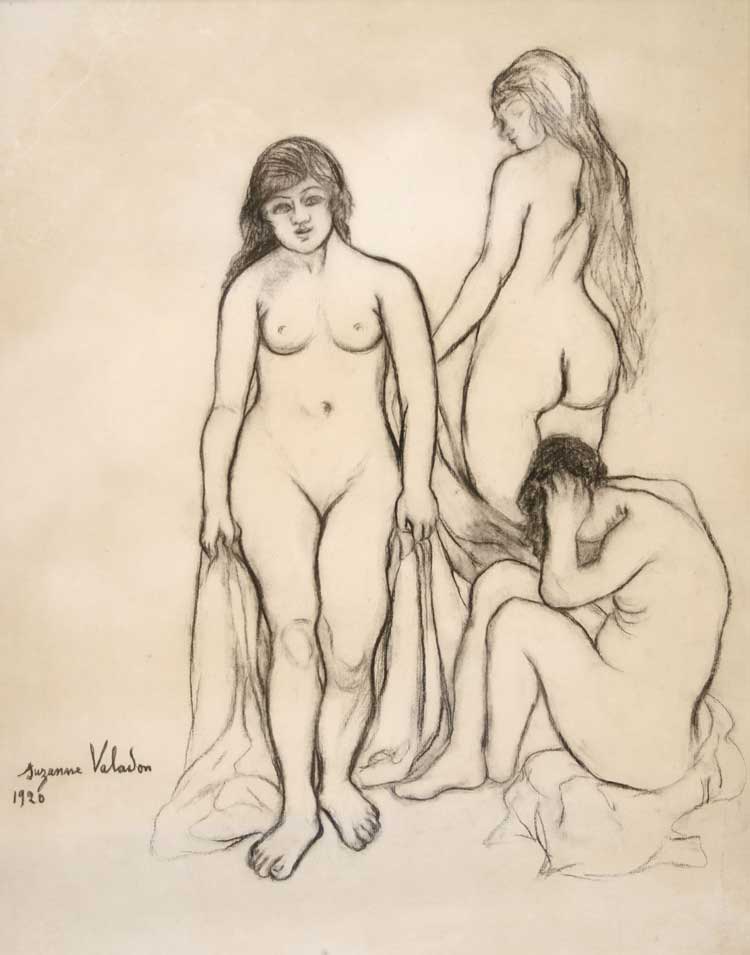 Suzanne Valadon. Trois Nus (Three nudes), date unknown. Oil pencil on paper, 55 x 44 cm. Collection Galerie de la Présidence, Paris. Photo: © Galerie de la Présidence.