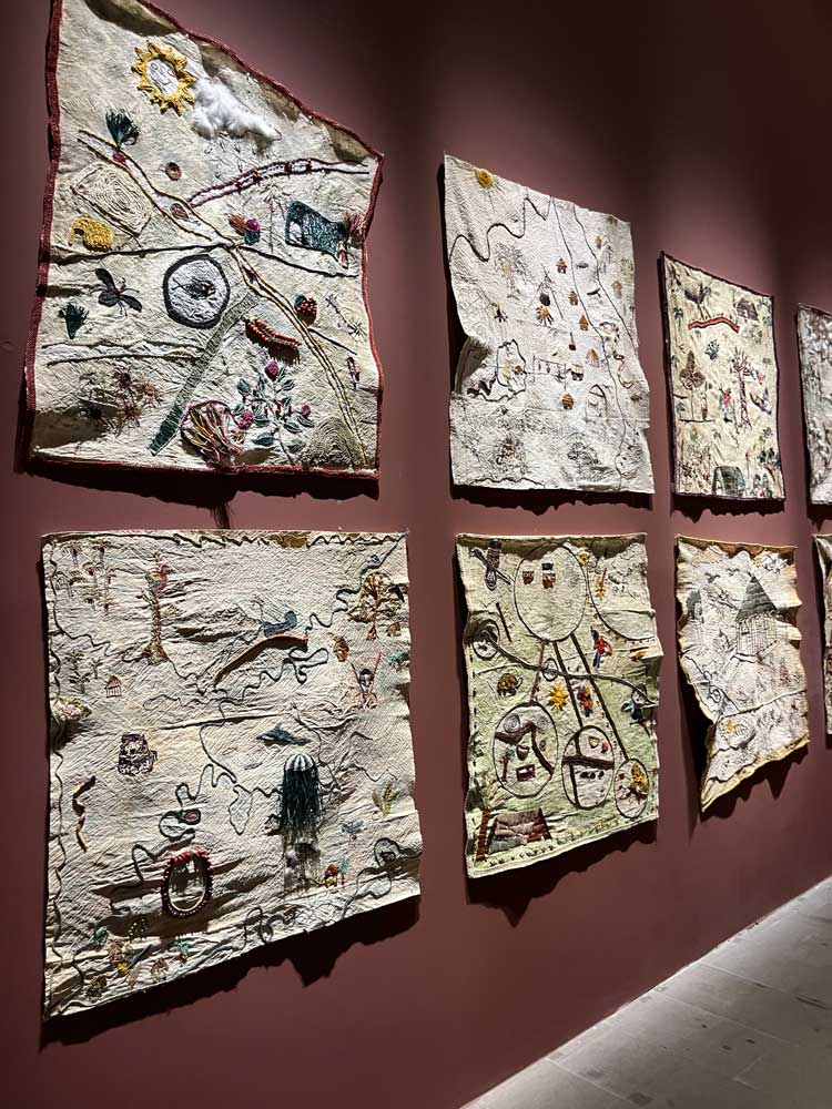 Textiles showing ancient Amazonian cities revealed by LIDAR technology. Photo: Veronica Simpson.