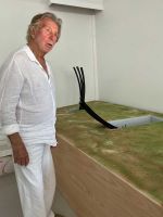 Bernar Venet with a model for a proposed sculpture at a US park. Photo: Veronica Simpson.