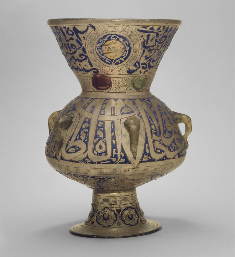 Figure 4. Mosque lamp of Sultan Barquq, New York, Metropolitan Museum, enamelled and gilded glass. Metropolitan Museum of Art, gift of J. Pierpont Morgan, 1917. Photo: © Wikimedia Commons.