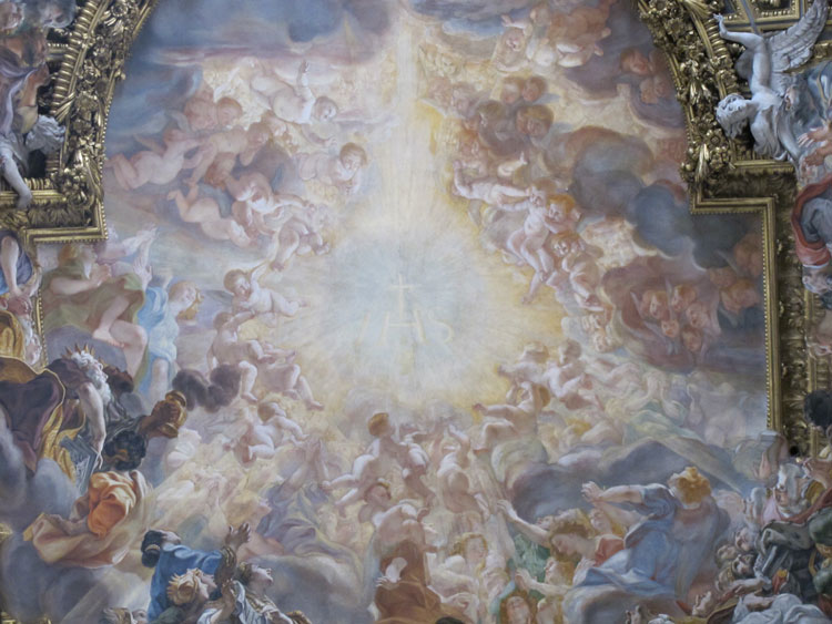 Figure 84. Giovanni Batista Gaulli (Baciccio), The Triumph of the Holy Name of Jesus, Rome, Il Gesù, detail of the Christogram and angels. Photo: ho visto nina volare from Italy/Wikimedia Commons.