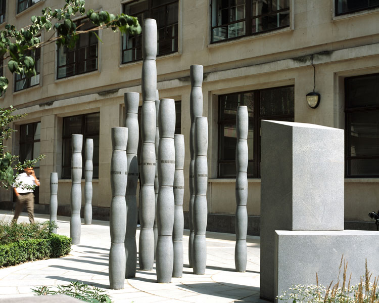 Michael Visocchi. Gilt of Cain, 2008. Granite, 30 x 10 metre area, columns various heights. © Michael Visocchi.