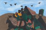 Jacob Lawrence. Panel 3 from The Migration Series, From every Southern town migrants left by the hundreds to travel north.,1940–41. Casein tempera on hardboard, 12 × 18 in (30.5 × 45.7 cm). The Phillips Collection, Washington, DC; acquired 1942. © 2019 The Jacob and Gwendolyn Knight Lawrence Foundation, Seattle / Artists Rights Society (ARS), New York.