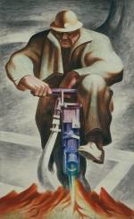 Harold Lehman, The Driller (mural, Rikers Island, New York), 1937. Tempera on fiberboard, 92 1/8 × 57 1/8 in (233.9 × 145 cm). Smithsonian American Art Museum, Washington, DC; transfer from the Newark Museum 1966.31.11. © Estate of Harold Lehman. Image: Smithsonian American Art Museum, Washington, DC / Art Resource, NY.