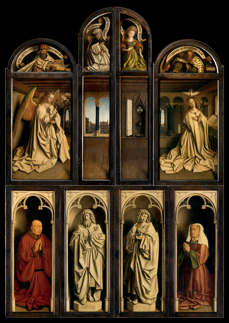 Jan and Hubert van Eyck. The Adoration of the Mystic Lamb, 1432. Outer panels of the closed altarpiece. Oil on panel. Saint Bavo’s Cathedral, Ghent. © www.lukasweb.be - Art in Flanders vzw.