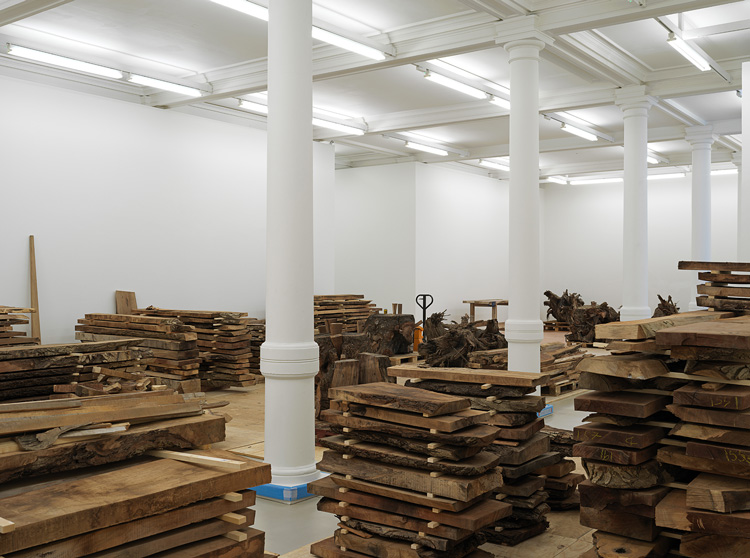 Danh Vō: Cathedral Block, Prayer Stage, Gun Stock. Installation view, Marian Goodman Gallery London, 19 September – 1 November, 2019. Courtesy: The artist and Marian Goodman Gallery. Copyright: Danh Vō. Photo Credit: Nick Ash.