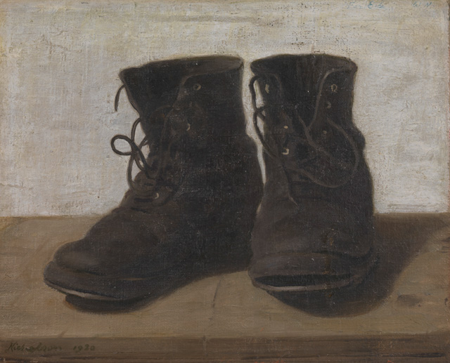 William Nicholson. Miss Jekyll’s Gardening Boots, 1920. Oil paint on wood, 32.4 x 40 cm Tate © Desmond Banks.