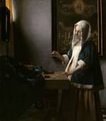 Johannes Vermeer. Woman Holding a Balance, c1664. Oil on canvas, 39.7 x 35.5 cm (15 5/8 x 14 in). National Gallery of Art, Washington, Widener Collection.