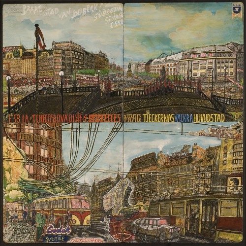 Willem van Genk. Untitled (Praha, Stad van Dubček or Prague, City of Dubček), c1970. Mixed media on assembled millboards, 48 x 48 in (122 x 122 cm). Collection Foundation Willem van Genk, Museum Dr. Guislain, Ghent. Photograph: Guido Suykens, Ghent.