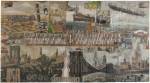 Willem van Genk. Untitled (Brooklyn Bridge), 1960. Mixed media on paper. Unframed: 38 ½ x 70 inches (98 x 178 cm). Framed: 43 x 74 inches (109,5 x 188 cm). Collection De Stadshof, Museum Dr. Guislain, Ghent, OS1102125. Photo: Guido Suykens, Ghent