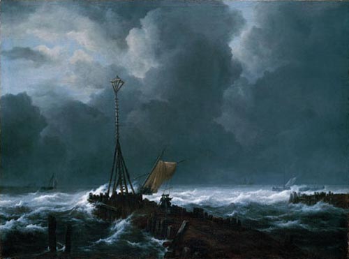 Jacob van Ruisdael. <em>Rough Sea at a Jetty</em>, c. 1652-55. Oil on canvas, 98.5 x 131.4 cm. Kimbell Art Museum, Fort Worth, Texas, AP. Photo © 2006 Kimbell Art Museum/Michael Bodycomb.