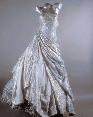 Versace Spring/Summer 1994. Ballgown. Pale gray silk and metal georget.