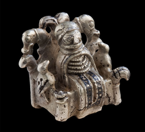 Odin or völva figure, 800-1050. Lejre, Zealand, Denmark. Silver with niello. Photo: Ole Malling, Roskilde Museum.