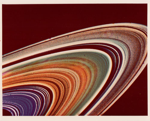 Segment of Saturn’s rings, Voyager 2, 1981, Vintage chromogenic print, c20 x 25 cm, NASA_JPL [P-23953]. Courtesy Breese Little.