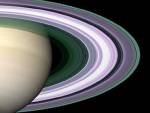 Saturn’s rings. Cassini orbiter spacecraft, 2005. Radio Science Subsystem (enhanced image). This startling view of Saturn’s ring system shows how image-processing techniques can be used to convey scientific information which could not otherwise be seen. Saturn’s clouds are shown in their natural colours but false-colour enhancement has been used to show the density of the icy particles which make up the rings. © NASA/JPL: http://photojournal.jpl.nasa.gov/catalog/pia07873
