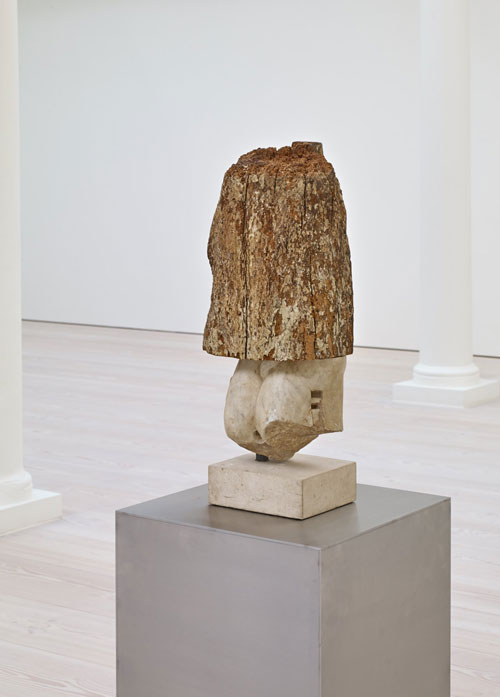 Danh Vō. Dimmy, why you do this to me? 2015. Oak and polychrome Madonna and child, French Early Gothic; marble torso of a satyr, Roman workshop, 1st-­2nd century AD; steel 146.2 x 50 x 50 cm. Courtesy the Artist and Marian Goodman Gallery. Copyright Danh Vō.