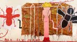 Rose Wylie, Black Strap (Red Fly), 2012. Oil, graphite, marker and collage on canvas, 184.2 × 331.6 cm (overall). Courtesy Charlotte and Philip Colbert. Photo courtesy Jari Lager. Photo: Soon-Hak Kwon. © Rose Wylie.