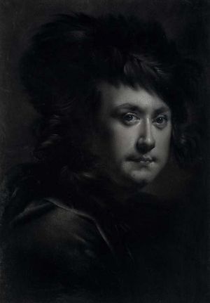 Joseph Wright of Derby, Self-Portrait in a Black Feathered Hat, about 1767-70. Charcoal heightened with white chalk on paper, 53.3 x 36.8 cm. Derby Museum and Art Gallery (1953-186). © Derby Museums.