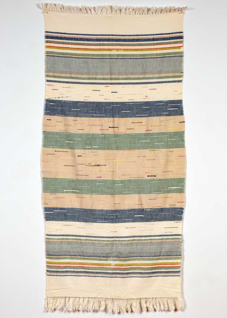 Fred Goldsmith, Throw, 1944. Cotton, 54 x 25 in. Collection Black Mountain College Museum + Arts Center, gift of Fred Goldsmith. Photograph by Alice Sebrell.