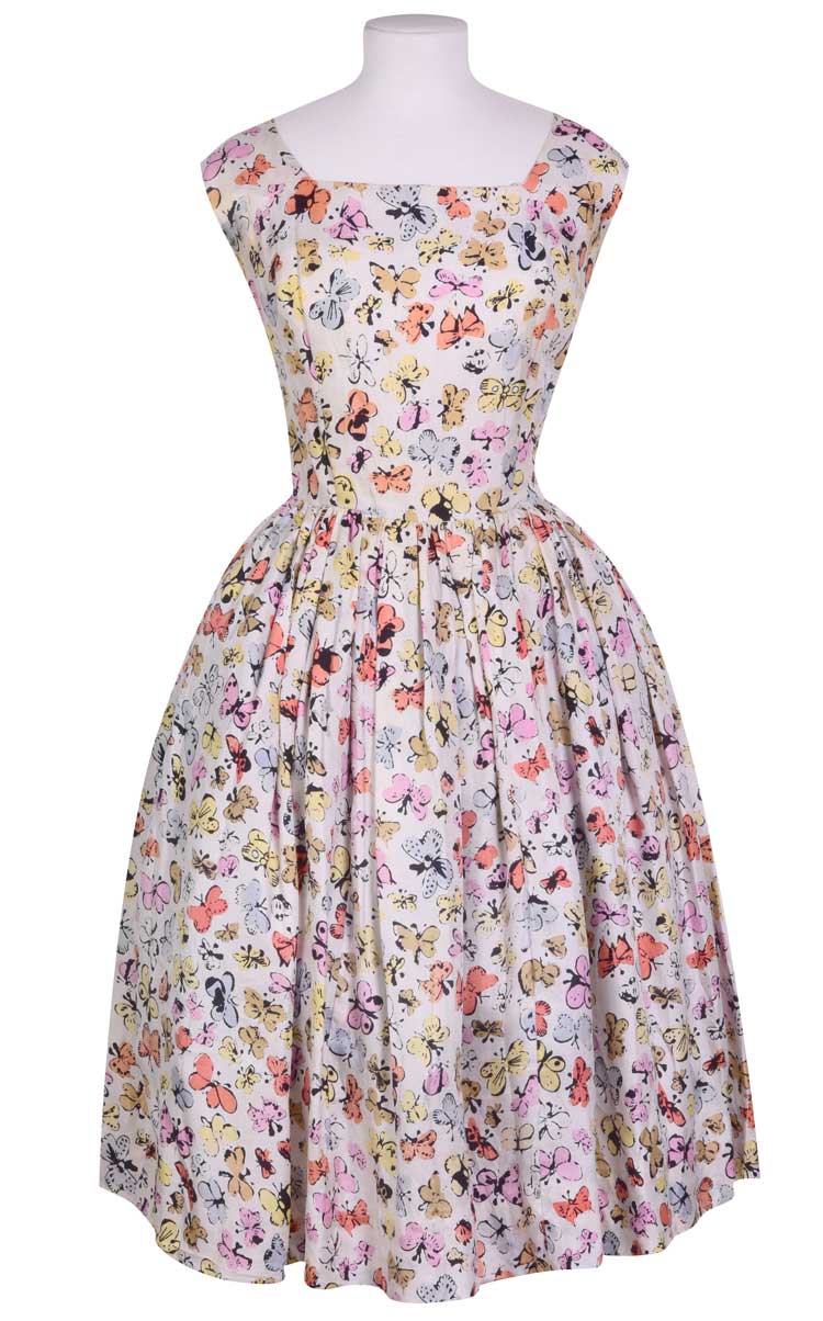 Andy Warhol. Happy Butterfly Day Textile, silk dress by the Needlecraft, c1955. © 2022 The Andy Warhol Foundation for the Visual Arts, Inc. Licensed by DACS, London.