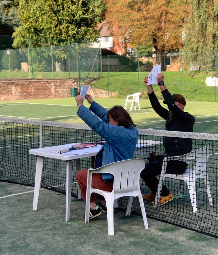 Stephen Willats. Social Resource Project for Tennis Clubs: Tennis Tournament, Saturday 8 October 2022. The Park Tennis Club, Nottingham. Photo: Bronac Ferran.