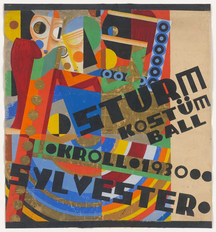 Sascha Wiederhold, Draft Poster for Der Sturm Costume ball, 1930. Berlinische Galerie, © Rechtsnachfolger Sascha Wiederhold, Foto: Berlinische Galerie.