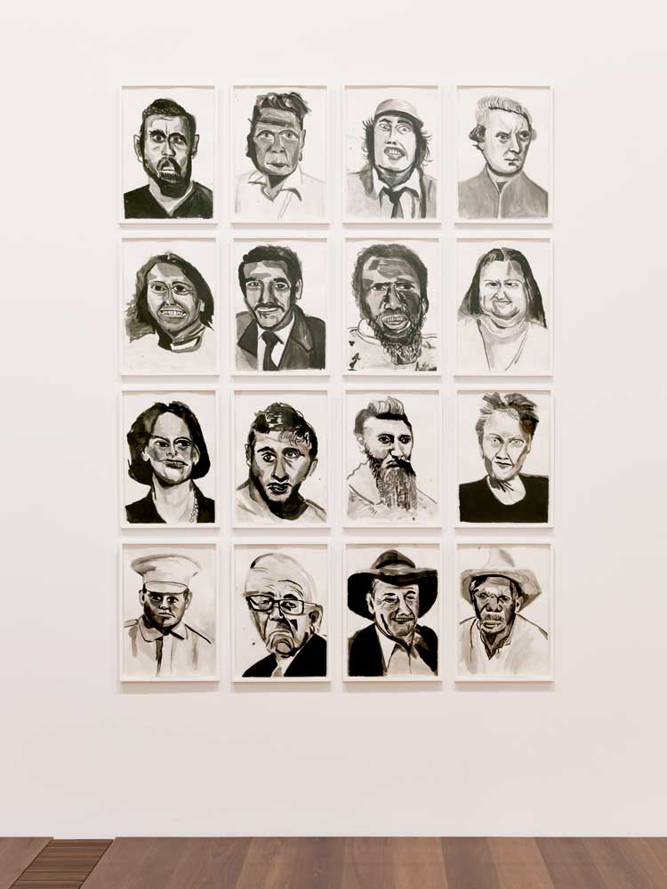 Vincent Namatjira. Australia in black and white, 2018. Installation view, Who Are You: Australian Portraiture at The Ian Potter Centre: NGV Australia from 25 March to 21 August 2022. Photo: Tom Ross.