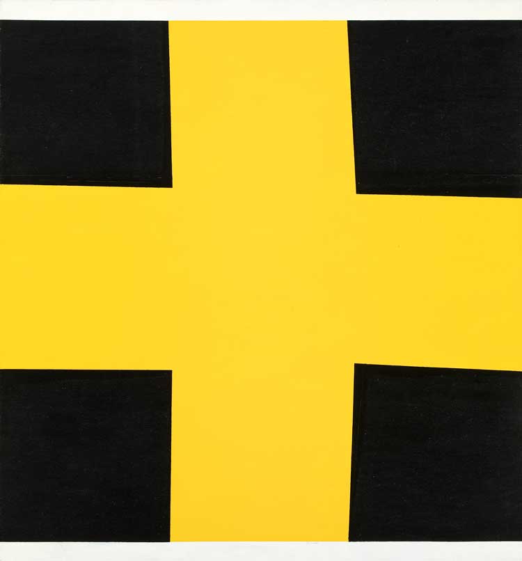 John Nixon. Self Portrait (non-objective composition) (yellow cross), 1990. Enamel paint on plywood, 177.6 × 165 cm. National Gallery of Victoria, Melbourne Purchased through The Art Foundation of Victoria with the assistance of Chase Manhattan Overseas Corporation, Fellow, 1991. © Courtesy of the artist.