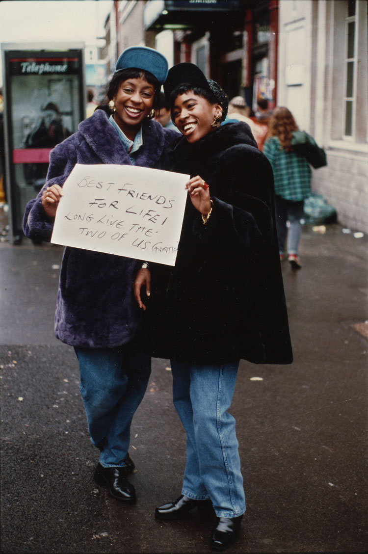 Gillian Wearing, Best Friends for Life! (from Signs that say what you want them to say and not Signs that say what someone else wants you to say, 1992–93). Chromogenic print, mounted on aluminum, 17 1/2 x 11 3/4 in (44.5 x 29.7 cm). © Gillian Wearing, courtesy Maureen Paley, London; Tanya Bonakdar Gallery, New York/Los Angeles; and Regen Projects, Los Angeles.