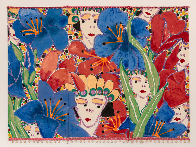 Robert Kushner, Fairies, 1980. Acrylic on cotton, 99 × 135 in (251.46 × 342.9 cm). Marieluise Hessel Collection, Hessel Museum of Art, Center for Curatorial Studies, Bard College, Annandale-on-Hudson, New York. Photo: Chris Kendall.