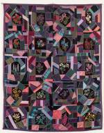 Jane Kaufman, Embroidered, Beaded Crazy Quilt, 1983-1985. Embroidered thread and beads on quilted fabric, 94 × 82 in (238.76 × 208.28 cm). Courtesy of the artist. Photo: Joshua Nefsky.