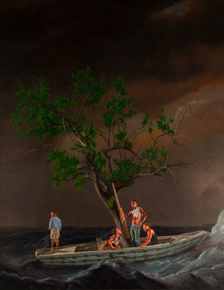 Kehinde Wiley, Ship of Fools, 2017. Oil on canvas, 272.4 x 222.5 cm ((107 1/4 x 87 5/8in). © Kehinde Wiley, courtesy of Royal Museums Greenwich.