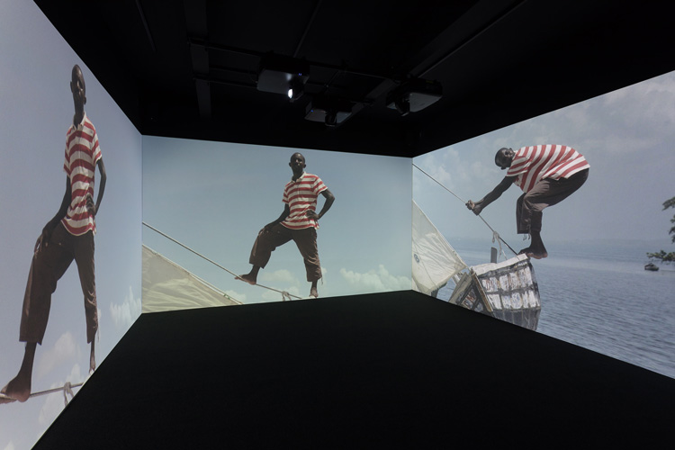 Kehinde Wiley, Narrenschiff, 2017. Three-channel projection, installation view, Levinsky Gallery, University of Plymouth, 2020.