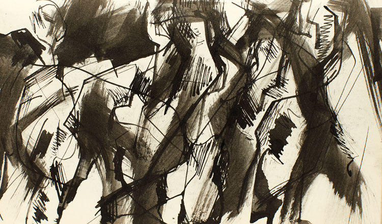 Anthony Whishaw. Sketchbook drawing, 1961. Ink on paper, 11.5 x 18 cm. © the artist.