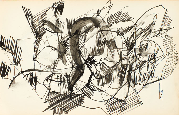 Anthony Whishaw. Sketchbook drawings, 1961. Ink on paper, 11.5 x 18 cm. © the artist.