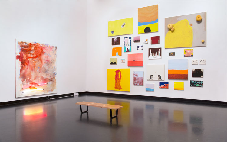 Mary Weatherford: Canyon–Daisy–Eden, installation view, Frances Young Tang Teaching Museum and Art Gallery at Skidmore College, 2020. Photo: Arthur Evans.