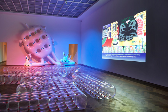 Wong Ping, installation view, Golden Shower, Kunsthalle Basel, 2019. Photo: Philipp Hänger / Kunsthalle Basel. Courtesy of the artist and Edouard Malingue Gallery, Hong Kong / Shanghai.