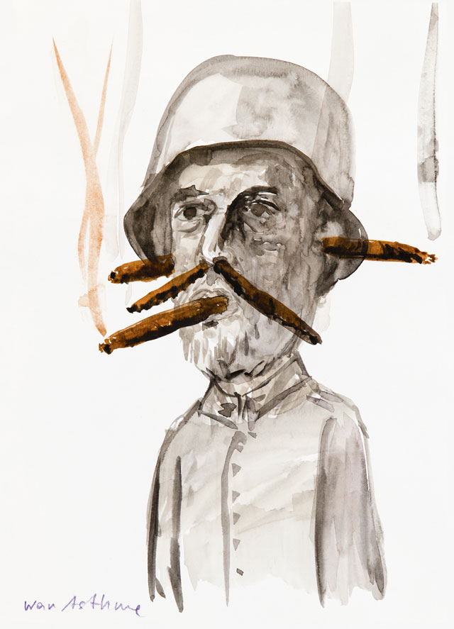 Erwin Wurm, Selfportrait, 2016 – 2017. Watercolour and crayon on paper, 29.7 x 21 cm. Courtesy Galerie Thaddaeus Ropac, London, Paris, Salzburg. © Erwin Wurm/DACS, 2019.