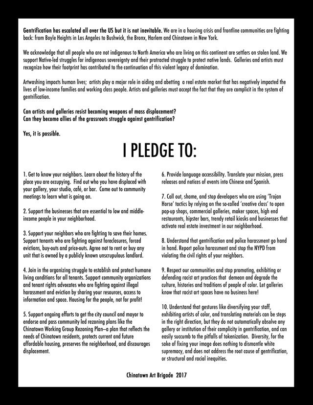 Chinatown Art Brigade, 10-point pledge.