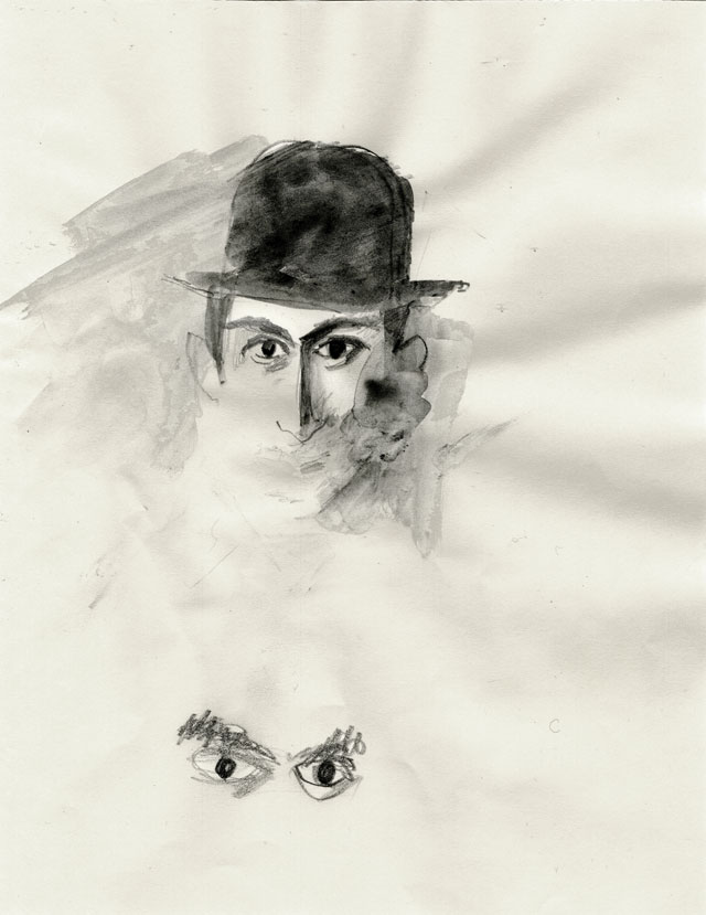 Nick Wadley, Kafka, Eyes Beneath the Hat, undated. From Nick Wadley in Gdansk, CCA Laznia, Gdansk, Poland.