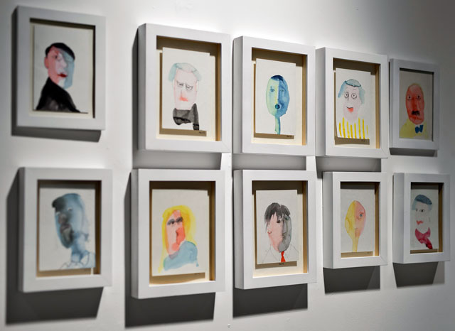 Installation view, showing the Heads series of graphite, wash and watercolour paintings, 2003, from Nick Wadley in Gdansk, CCA Laznia, Gdansk, Poland. Photo: Paweł Jozwiak.