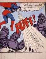 Andy Warhol. Superman, 1961. Casein and wax crayon on cotton, 67 x 52 in (170.2 x 132.1 cm). Private collection. Courtesy of DC Comics. Superman © and ™ DC Comics. All rights reserved. © The Andy Warhol Foundation for the Visual Arts, Inc. / Artists Rights Society (ARS) New York.