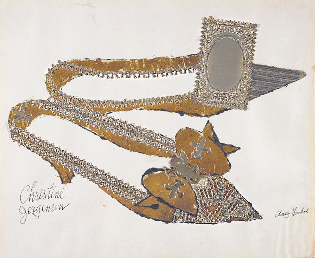 Andy Warhol. Christine Jorgenson, 1956. Collaged metal leaf and embossed foil with ink on paper, 13 x 16 in (32.9 x 40.7 cm). Sammlung Froehlich, Leinfelden-Echterdingen, Germany © The Andy Warhol Foundation for the Visual Arts, Inc. / Artists Rights Society (ARS) New York.