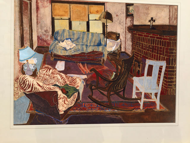 Andy Warhol. Living Room, c1948. Watercolour on paper. Collection of the Paul Warhola family.  Installation view, photo: Jill Spalding.