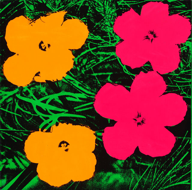 Andy Warhol. Flowers, 1964. Fluorescent paint and silkscreen ink on linen, 24 x 24 in (61 x 61 cm). The Art Institute of Chicago; gift of Edlis/Neeson Collection, 2015.123 © The Andy Warhol Foundation for the Visual Arts, Inc. / Artists Rights Society (ARS), New York.