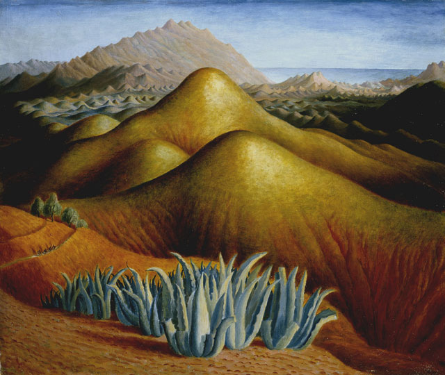 Dora Carrington. Spanish Landscape with Mountains, c1924. Oil paint on canvas, 55.9 x 66.7 x 2.1 cm. Tate.