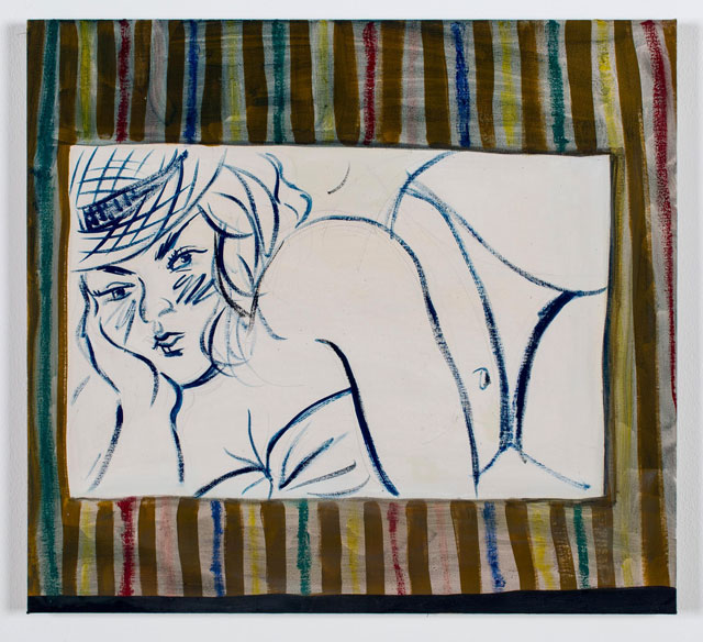 Ella Kruglyanskaya. Drawing of Lounging Woman in Straw Hat, 2015. Oil on linen, 53.3 x 58.4 cm. Courtesy Thomas Dane - Breese Little.