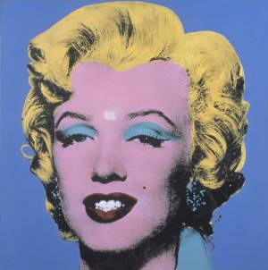 Andy Warhol. Shot Blue Marilyn 1964. Silkscreen ink & synthetic polymer paint on canvas. 101.6 x 101.6 cm. Courtesy the Brant Foundation, Greenwich, CT. © The Andy Warhol Foundation for the Visual Arts, Inc. DACS, London / ARS, New York.